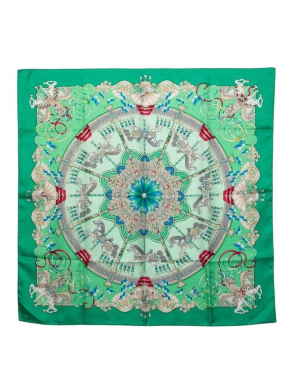 Hermes Luna Park Amusement Scarf Green Multicolor Silk